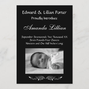 Black and White Baby Birth Announcement