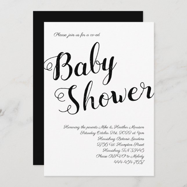 Black and White Baby Shower Gender Neutral Co-ed Invitation (Front/Back)