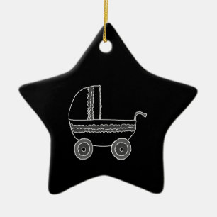 Black and White Baby Stroller. Ceramic Tree Decoration