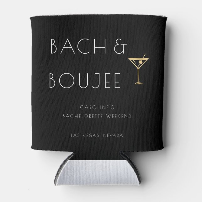 Black and White Bach and Boujee Bachelorette Party Can Cooler (Front)
