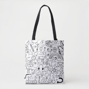 Black and White Back to School Doodle Art Book Bag