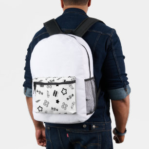 Black and White Backpack Skateboarding Design