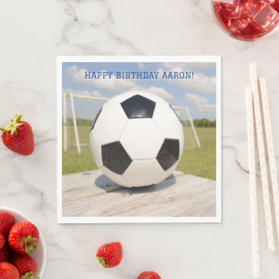Black and white Ball and Goal Soccer Birthday Napkin