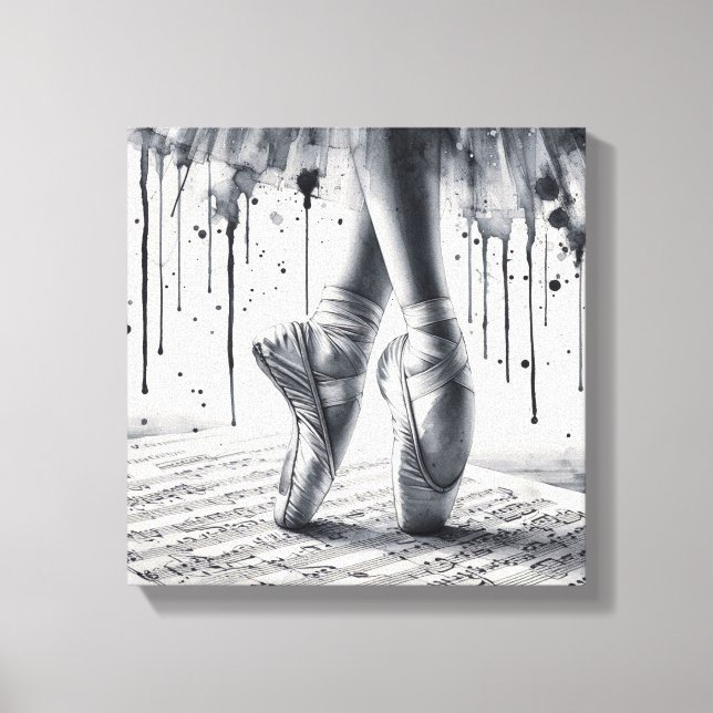 Black and White Ballet Slippers Stretched Canvas Print (Front)