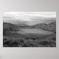 black and white Ballybunion links golf course