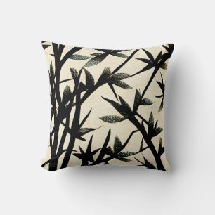 Black and White Bamboo Leaf Pattern Throw Pillow