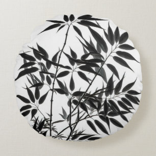 Black and White Bamboo Plant Round Cushion
