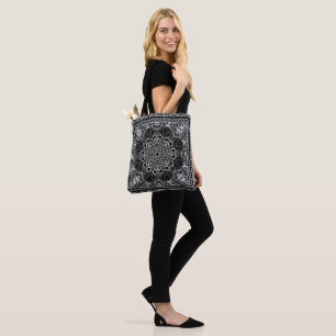 black and white bandanna design tote bag