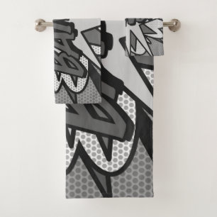 Black and White BANG Fun Retro Comic Book Pop Art Bath Towel Set