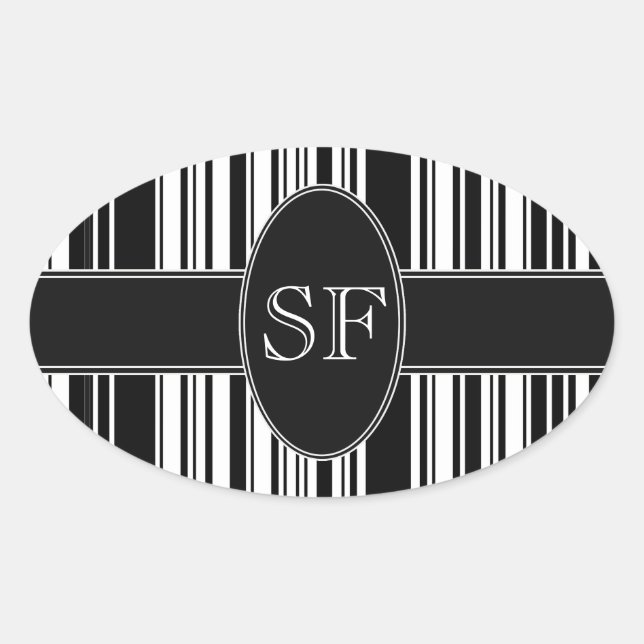 Black and White Bar Code Oval Sticker (Front)