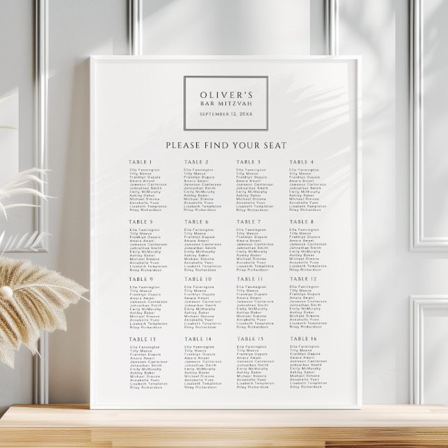 Black and White Bar Mitzvah Seating Chart Poster (Creator Uploaded)