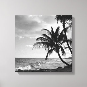 Black and White Barbados Palm Tree Beach Canvas Print