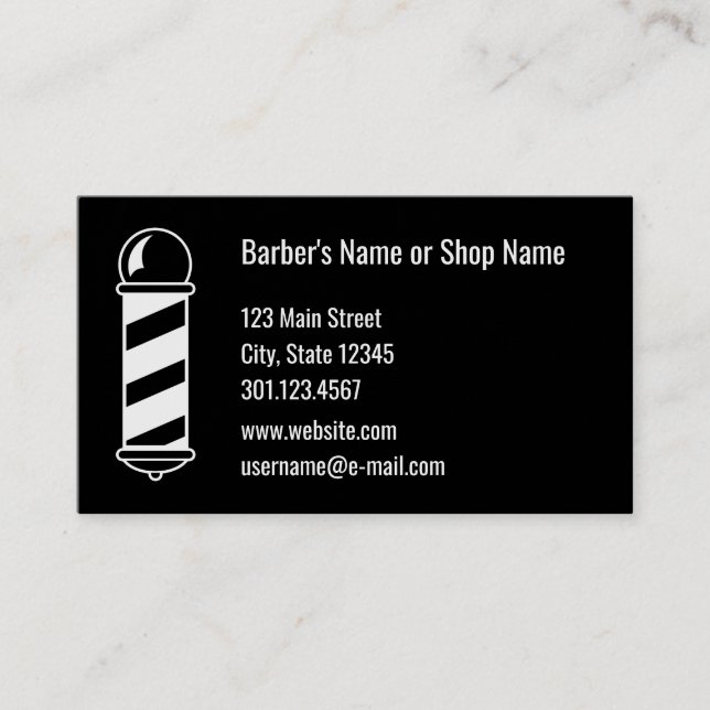 Black and White Barber Business Card (Front)