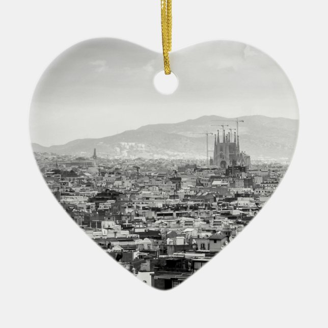 Black and White Barcelona Ceramic Tree Decoration (Front)
