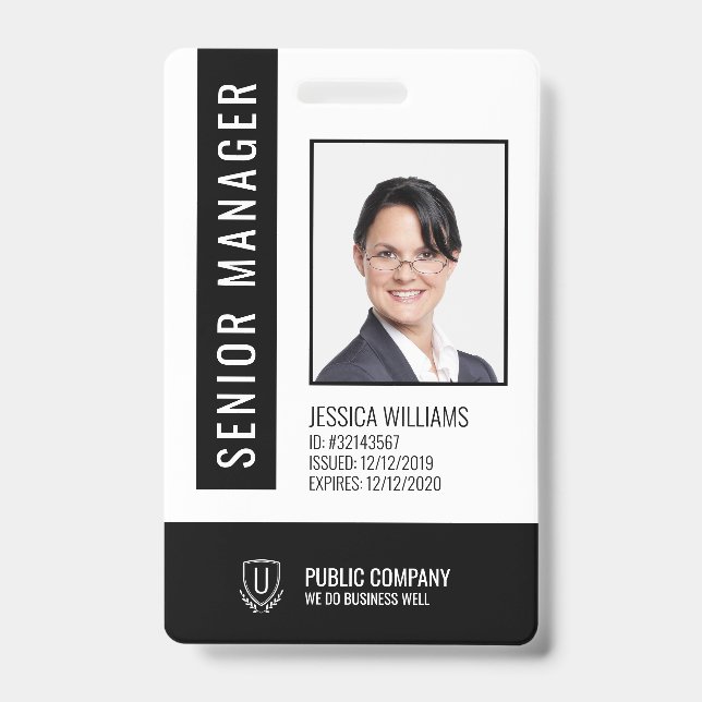 Black and White Barcode Staff Employee ID Badge (Front)