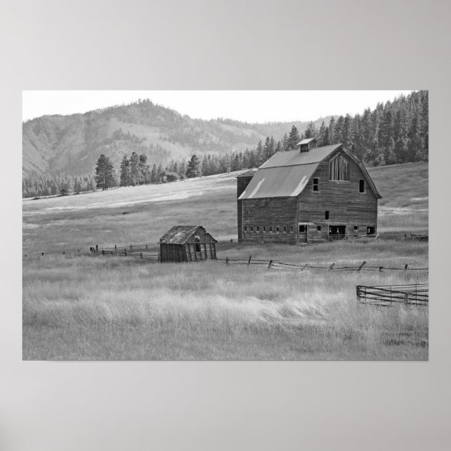Black and white barn landscape poster (Front)