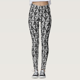 Black and White Bars and Dots Patterned Leggings