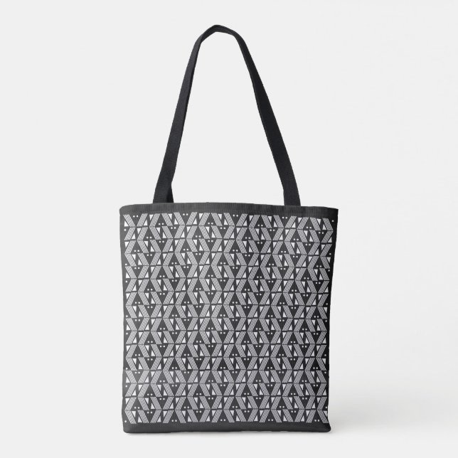 Black and White Bars, Stripes and Dots Tote Bag (Back)