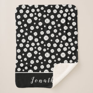 Black and White Baseball Ball Pattern Personalised Sherpa Blanket