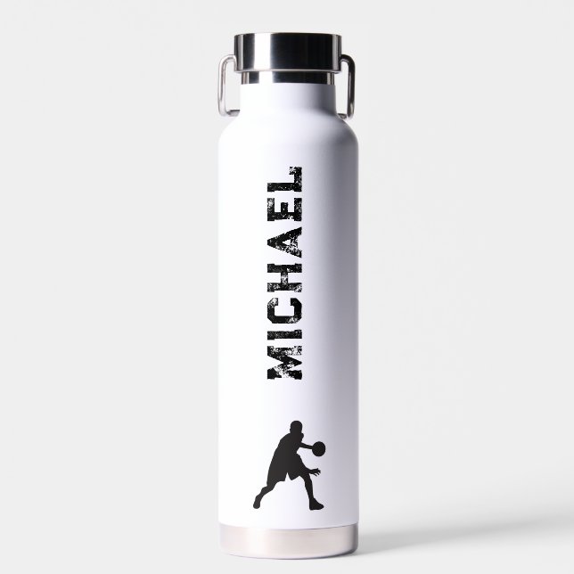 Black-and-White Basketball Water Bottle (22 oz.) (Front)