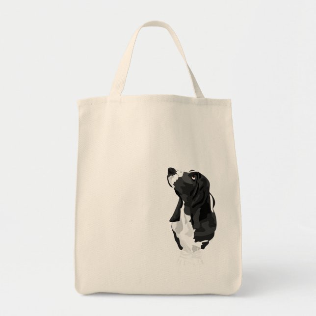 Black and White Basset Hound Tote Bag (Front)