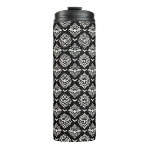 Black and White Bat Damask Thermal Tumbler