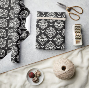 Black and White Bat Damask Wrapping Paper