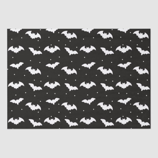 Black and White Bats Black Halloween Tissue Paper (Front)