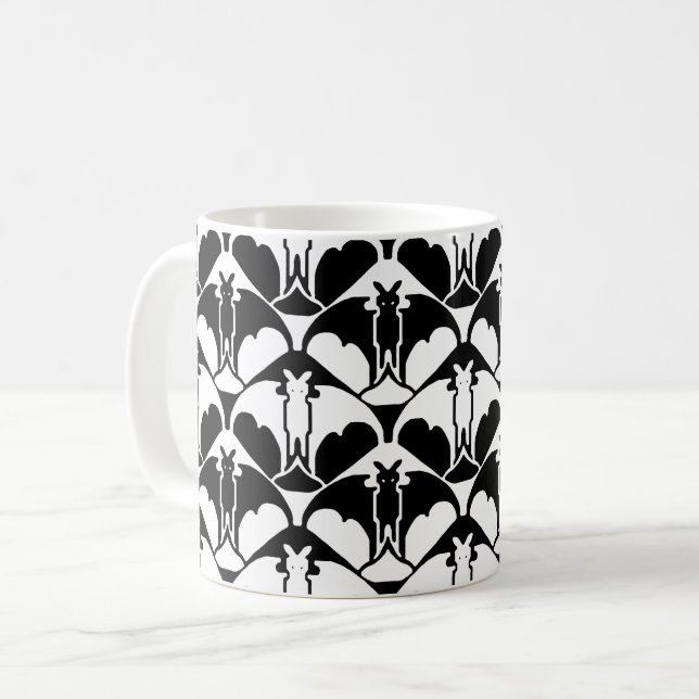 Black and White Batty Coffee Mug (Front Left)