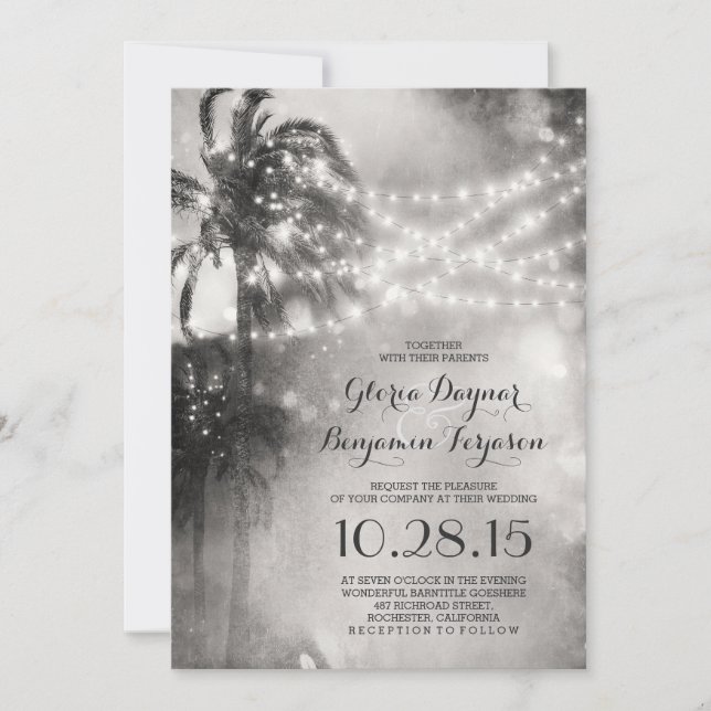 Black and white beach wedding invitation (Front)