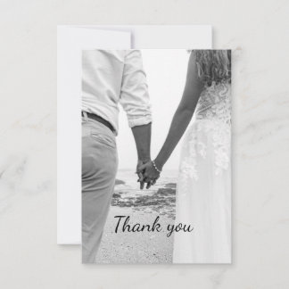 Black and white beach wedding thank you card