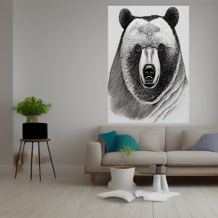 Black and white bear portrait   AI Art Poster