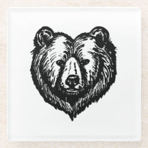 Black and White Bear's Face Ink Drawing