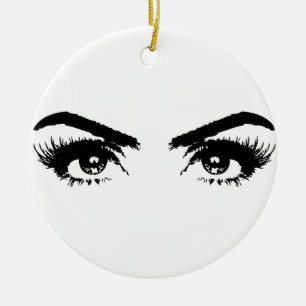 Black and White Beautiful Woman Eyes Lashes Ceramic Tree Decoration