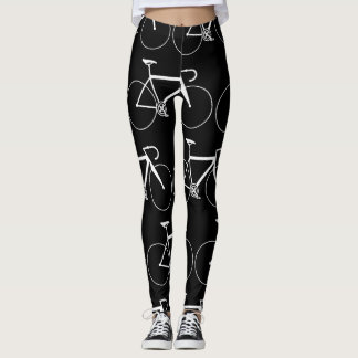 BLACK AND WHITE BICYCLE ICON PATTERN LEGGINGS