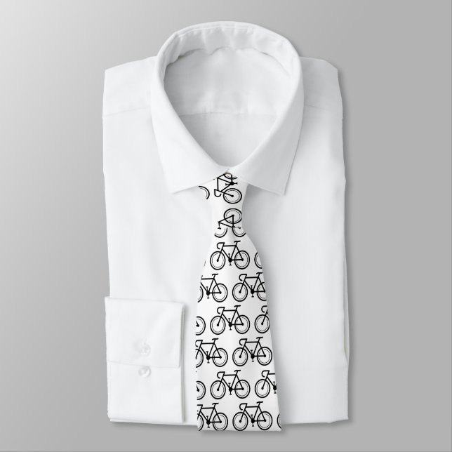 Black and white bicycle print neck tie for cyclist (Tied)