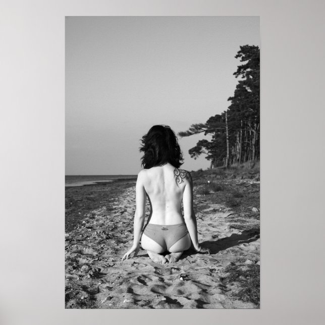 Black and white bikini tattoo beach girl photo poster (Front)