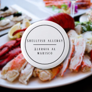 Black and White Bilingual Allergy to Shellfish 3 Cm Round Badge