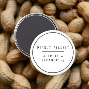 Black and White Bilingual Peanut Allergy Alert Magnet