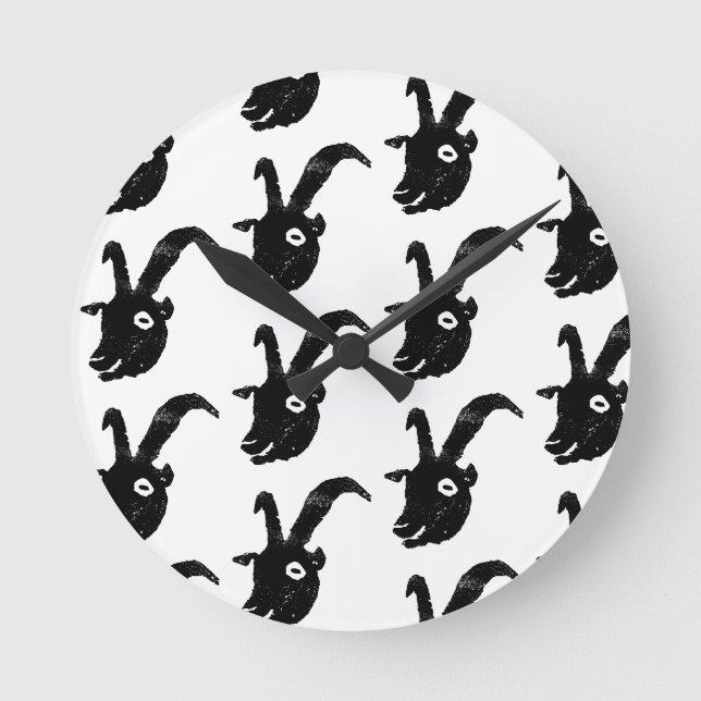 Black and White Billy Goat Potato Print Round Clock (Front)