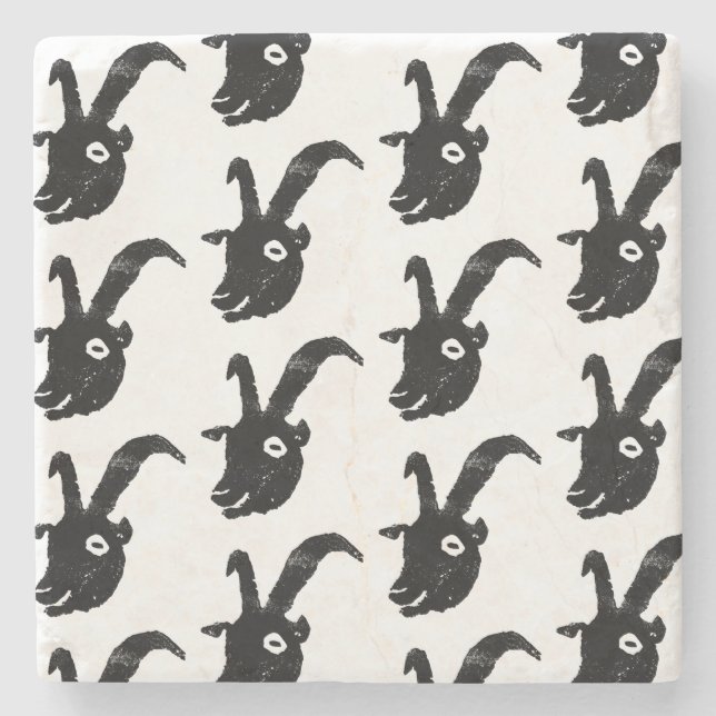 Black and White Billy Goat Potato Print Stone Coaster (Front)