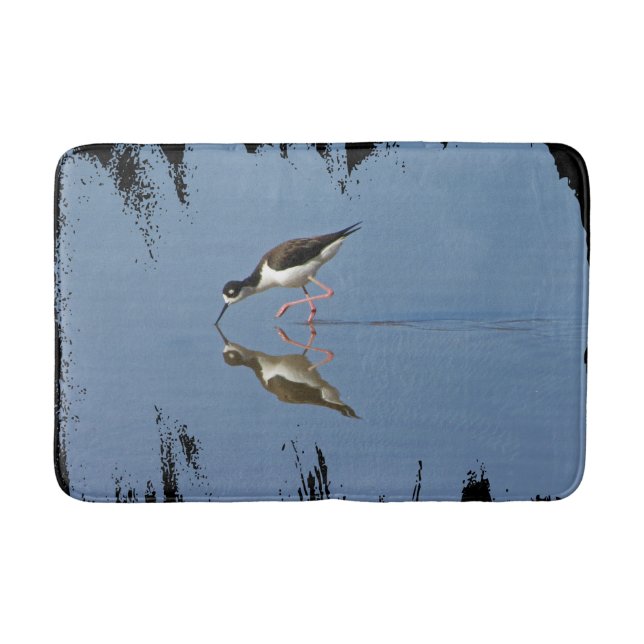 Black and White Bird Photo Blue Water Artistic Bath Mat (Front)