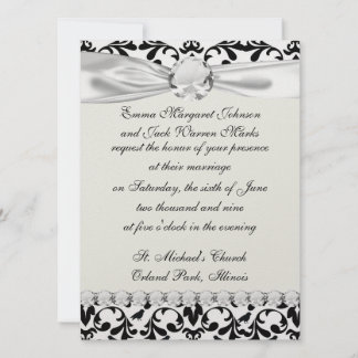 black and white birds intricate damask pattern invitation