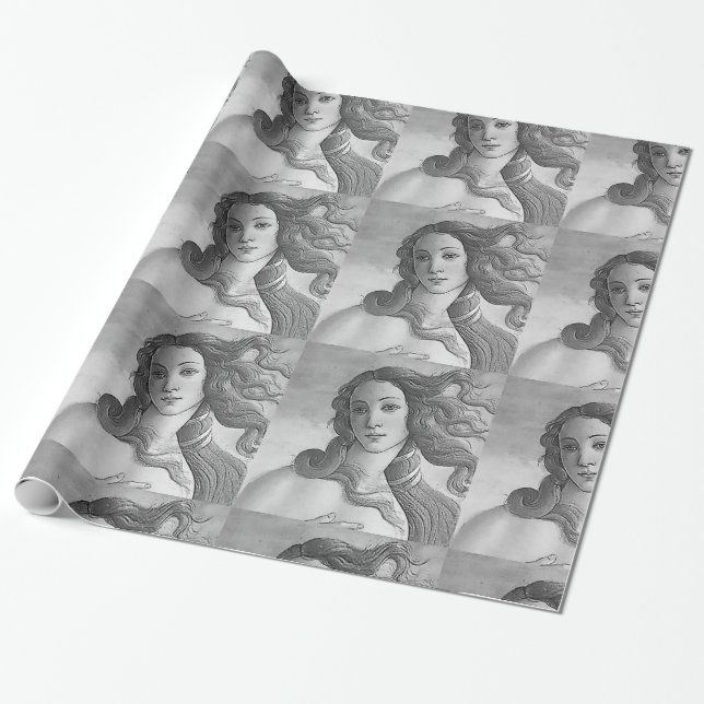 Black and White - Birh of Venus, Goddess Wrapping Paper (Unrolled)