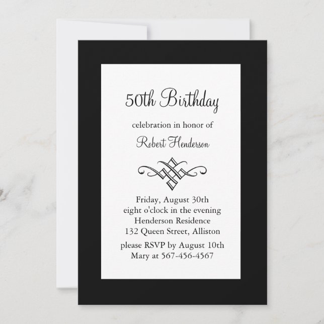 Black and White Birthday Invitation (Front)