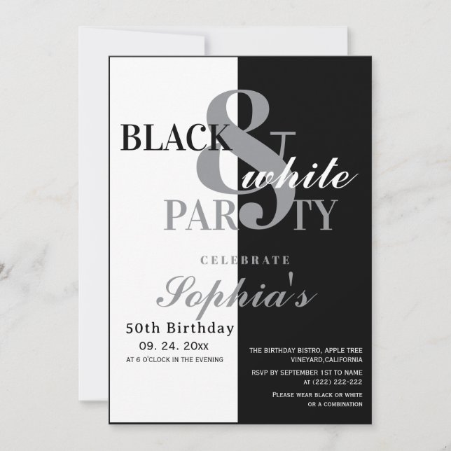  Black and White Birthday Party Invitation (Front)