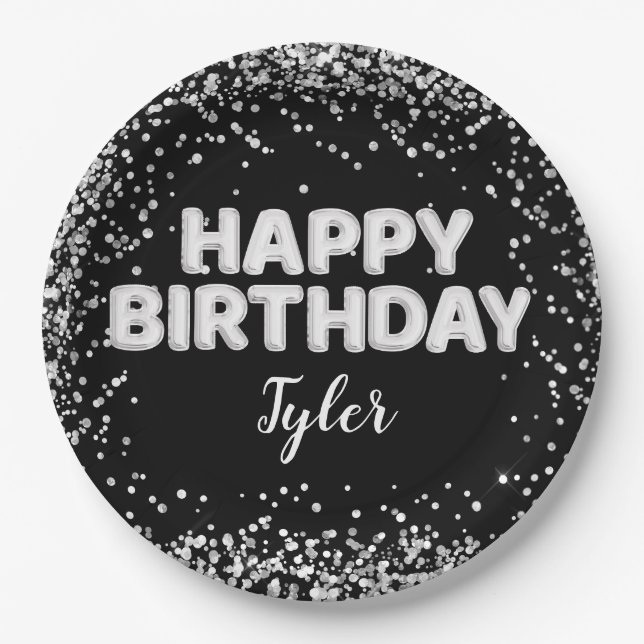 Black and White Birthday Party Paper Plate (Front)