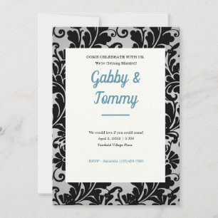 Black and White Black Damask Invitation