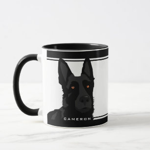 Black And White Black German Shepherd Custom Name Mug