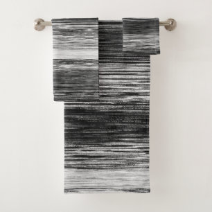 Black and White Blended Lines Abstract Bath Towel Set